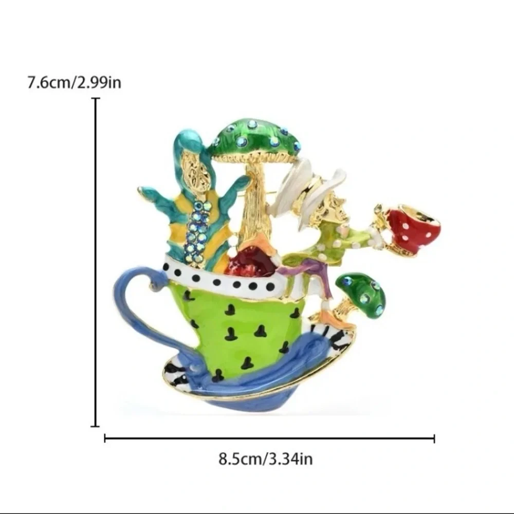 Mad Hatter Tea Cup Party
Brooch Fantasy Wonderland.
Colorful Enamel & Crystals - Picture 3 of 3